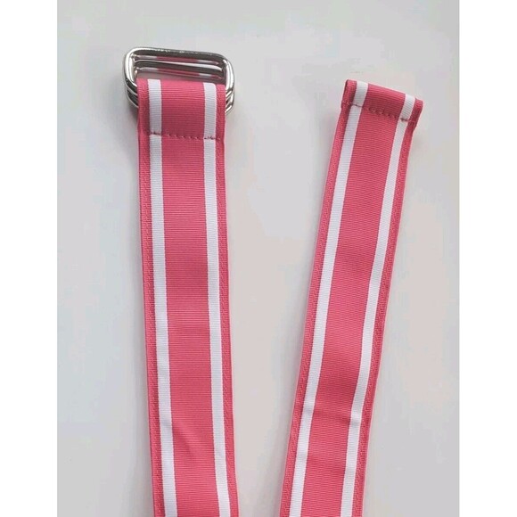 Lands' End women's multicolored ribbon cloth belt size M D ring Pink Striped 37" - Picture 1 of 4